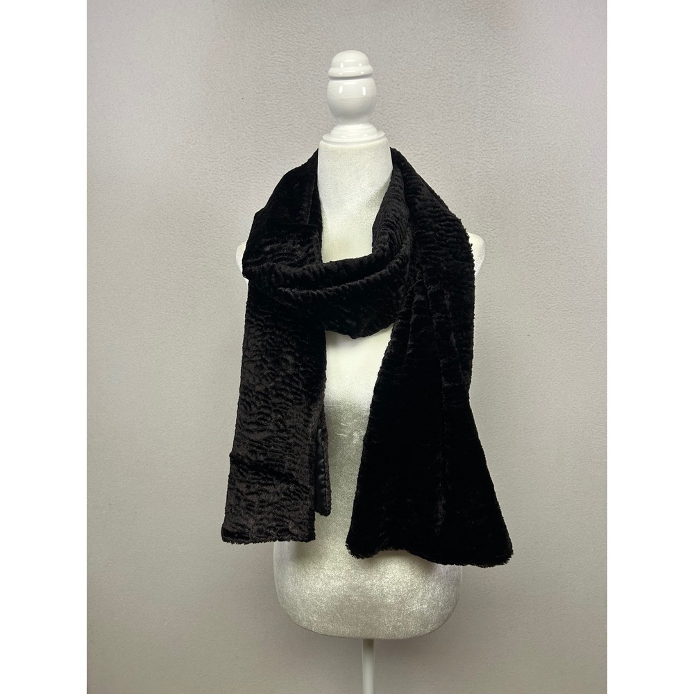 Old Money Kay Celine‎ Women One Size Black Faux Fur Textured Scarf Wrap G27AST
